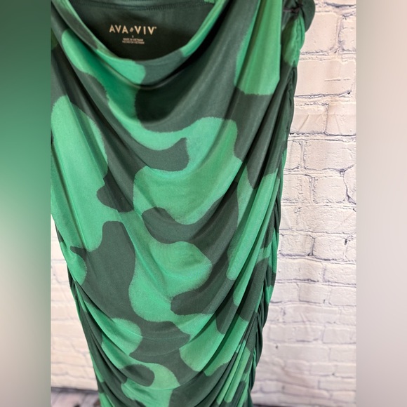 NWT Ava & Viv Green Geo Ruched Mesh Bodycon Vacation Casual Party Midi Dress 14W - Picture 5 of 13